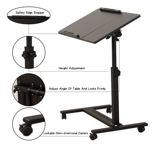 Tigerdad Mesa De Cama Con Ruedas Ajustables Negro Mmg