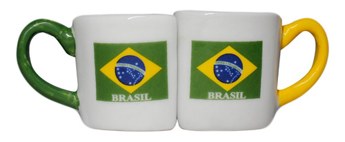 Par Mini Xícaras Bandeira Brasil Em Cerâmica 6cm 20ml Cer4