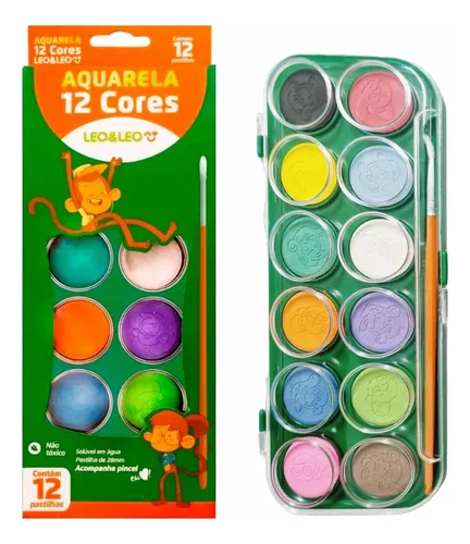 Estojo Jogo Aquarela Pintura 12 Cores Vivas + Pincel Escola - Goller - Kit  para Desenho Técnico - Magazine Luiza