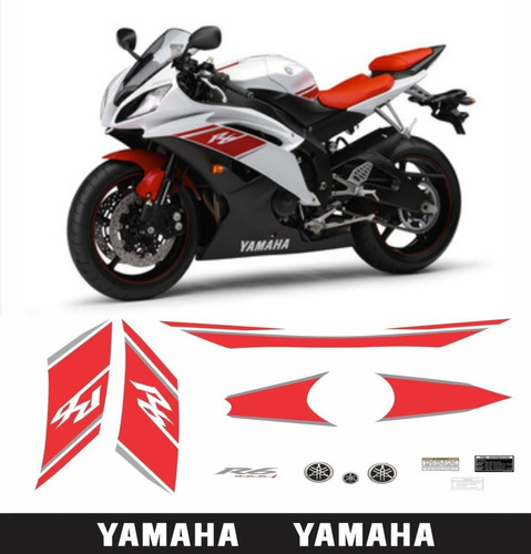 Kit Adesivos Compatível Com Yamaha R6 2008 Branca/vermelha Cor ADESIVO EMBLEMA GRÁFICO R6 2008 BRANCA E VERMELHA