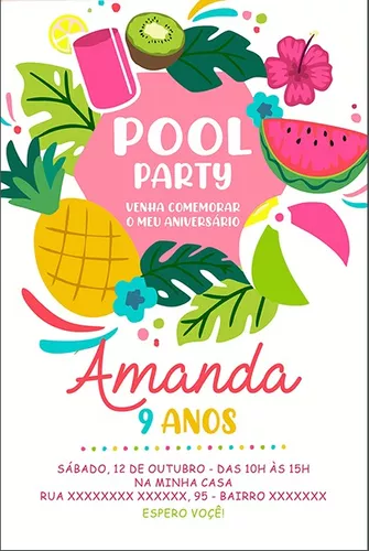 Convite Digital Festa na Piscina Pool Party