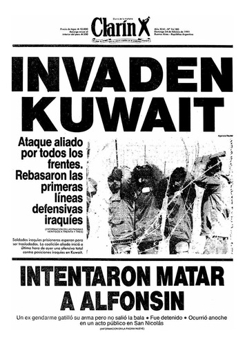 Tapa De Diario Clarin 24/2/91 Invasión Kuwait