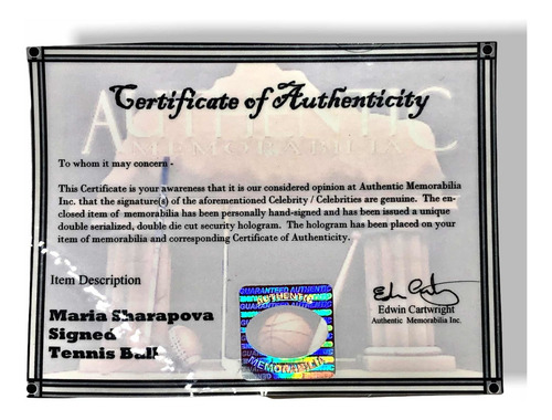 Pelota D Tenis Autografiada Por María Sharapova Certificada Amarillo (Usado)