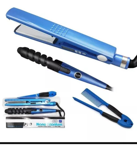 Kit Plancha De Cabello Y Rizadora+peine  Nano Titanium Pro