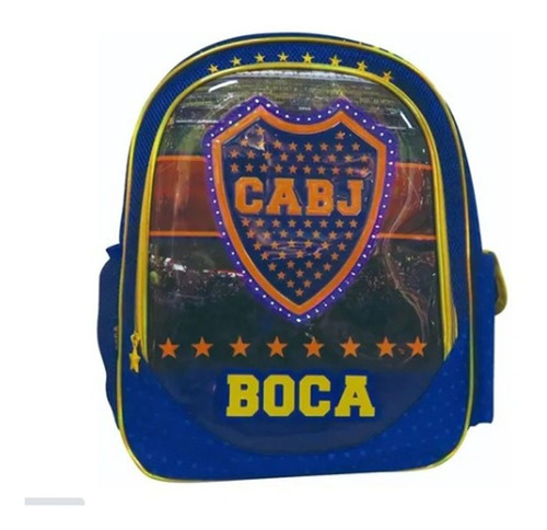 Mochila Escolar Espalda Futbol Boca Juniors Bo075 Luz Led Color Azul Diseño de la tela Poliéster - PVC