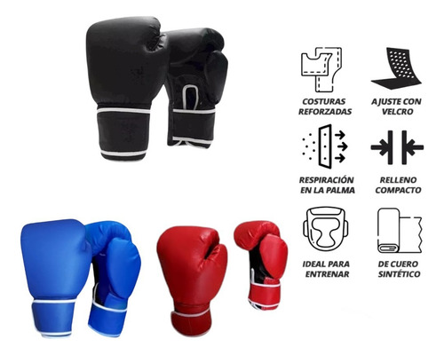 Combo Boxeo Kit De Box Guante De Boxeo + Vendas De 5cm Par 12-14oz Azul