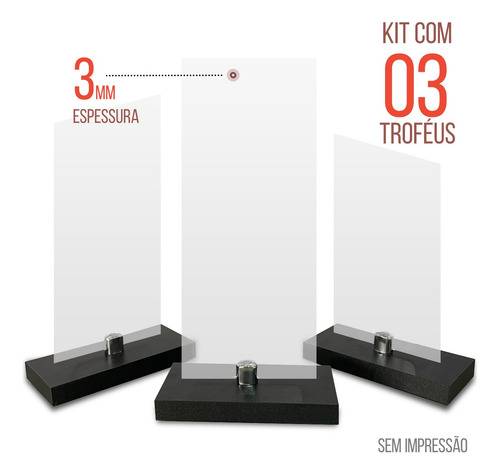 Troféu Acrílico Sem Personalização - Kit 3un