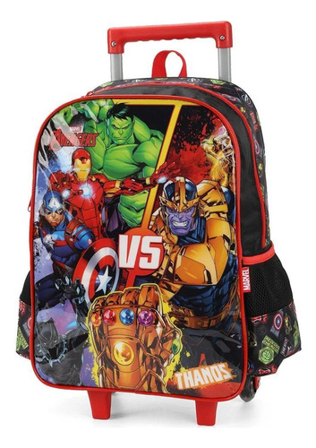 Mochila De Carrinho Escolar Avengers E Thanos Preto Luxcel Desenho Do Tecido Avengers Vs Thanos