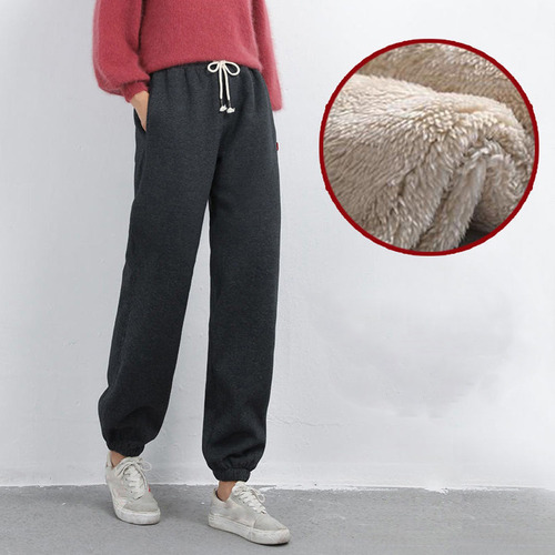 X Pantalones Harem Mujer Solid Plus Velvet Elástico Cordones 