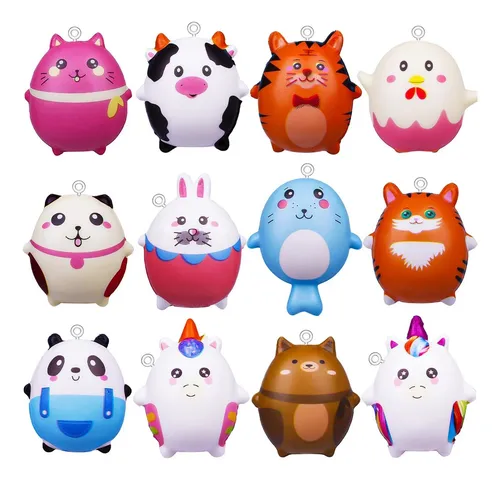 Kit 12 Squishy Bichinhos Macio Anti Stress De Apertar Mochi Cor Colorido