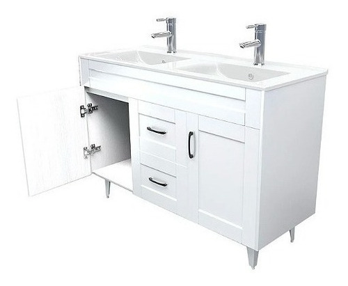 Gabinete para baño Dec Haüs Deluxe 120 doble de 1.2m de ancho, 80cm de alto y 48cm de profundidad con lavabo y mueble color blanco con un agujero para grifería