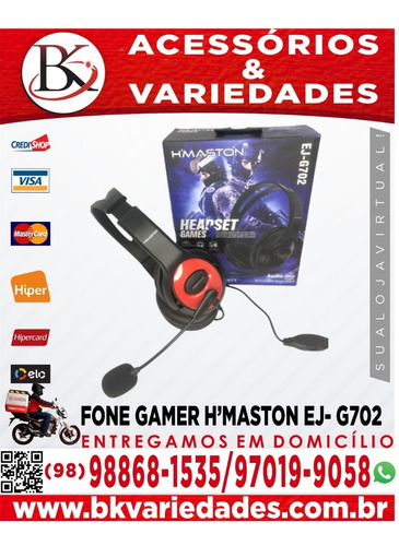 Headset Fone Gamer C Fio Microfone Hmaston  Ej-g702