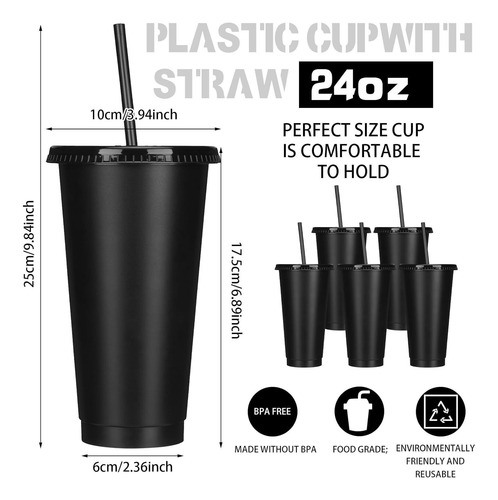 10 Vasos Reutilizables Plástico 710ml C/tapa Y Popote