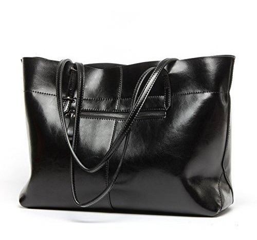 Bolso De Mano Hecho De Cuero Para Mujer - Color Negro