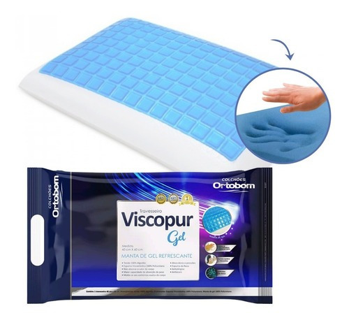 Travesseiro Viscopur Nasa Gel Refrescante Frio Ortobom Cor Azul