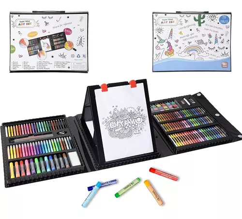 KIDDYCOLOR 211 piezas de suministros de arte para niños, kit de arte  portátil de pintura y dibujo para niños con pasteles al óleo, crayones,  lápices