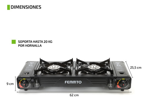 Imagen 3 de 7 de Anafe Portatil 2 Hornallas Quemadores Camping Adaptador Dual