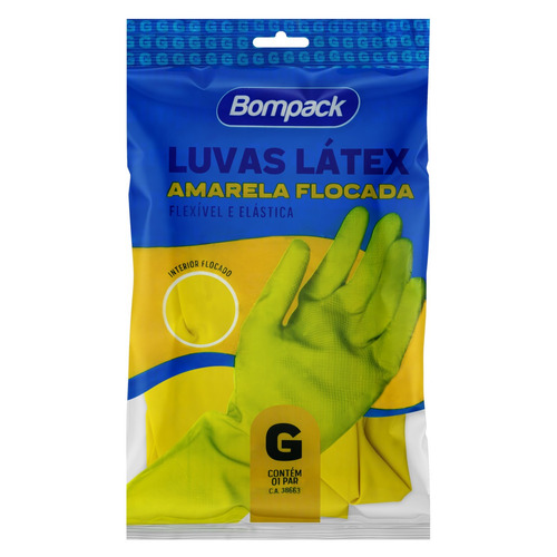 Luva Multiuso Flocada Látex Amarela Bompack G
