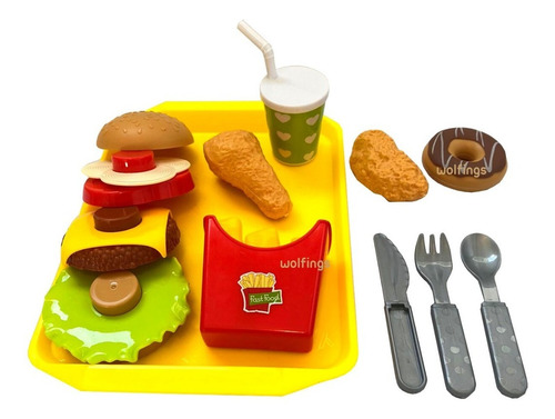 Imagen 4 de 10 de Comidita De Juguete Con Encastre Juego Bandeja Comida Rapida
