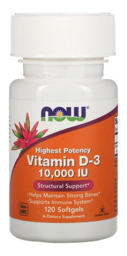 Vitamina D3 10.000 Ui Now Foods 120 Soft Gels Importado Eua
