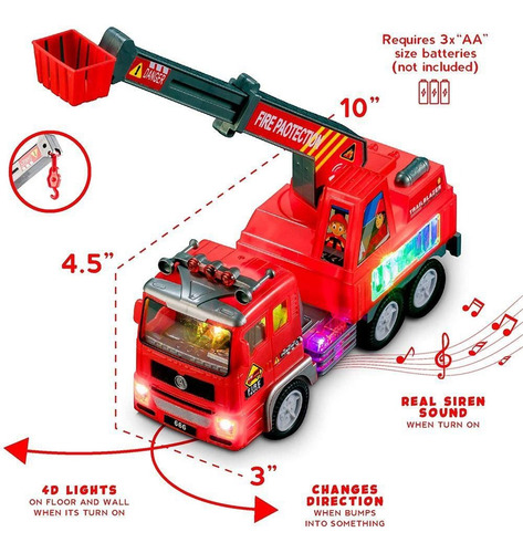 Caminhão Bombeiro Com Luzes 4d E Sons De Sirene Bate E Volta