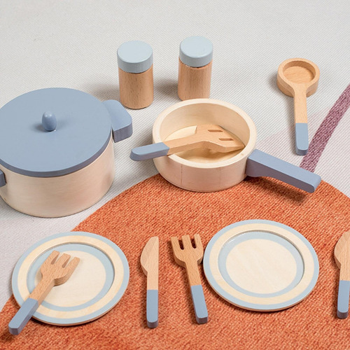 Brinquedos De Madeira Jogam Acessórios De Cozinha, 10 Peças