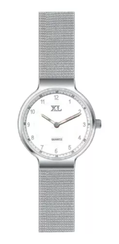 Reloj Mujer Xl Extra Malla De Metal Plateado L0119