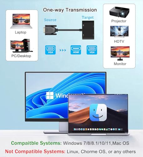 Adaptador Vga A Hdmi+vga Para Monitores Duales, Vga A Vga,