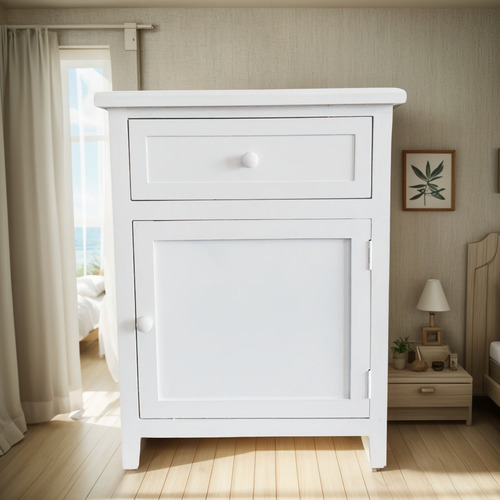 Velador Dormitorio Recco Cajon Puerta Derecho Blanco Blanco