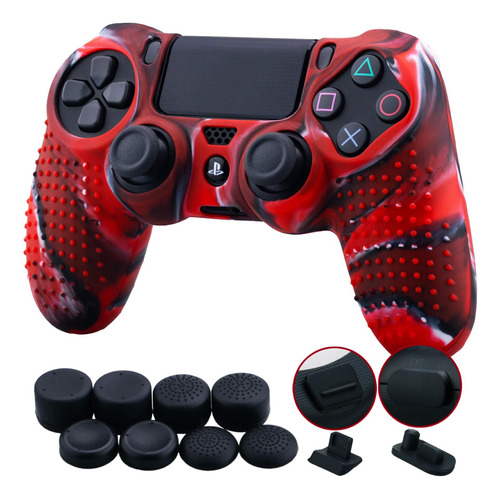 Funda Joystick Ps4 9cdeer Silicona Camuflado Rojo