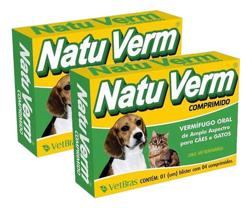 Vermífugo P/ Cães E Gatos Natuverm Kit 2 Caixas Comprimidos