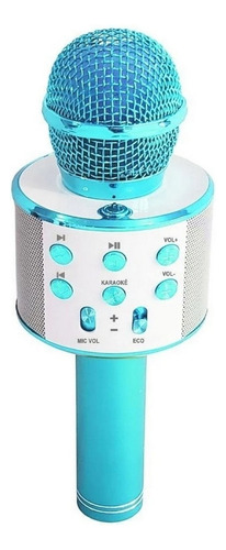 Microfone Musical Infantil Karaokê Mágico 4 Cores Bluetooth Cor Azul