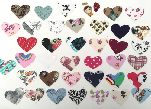 Imagem 9 de 9 de Kit 24 Corações Em Tecido Para Aplique Patchwork 5,5x4,5cm