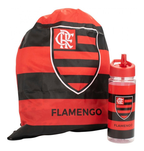 Garrafa Com Mochila Tipo Saco Time Flamengo 450 Ml Cor Vermelho