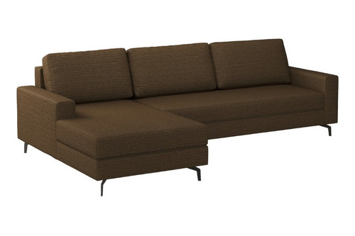 Sofá 274cm Linhão Marrom Preto Loft Com Chaise Esquerda