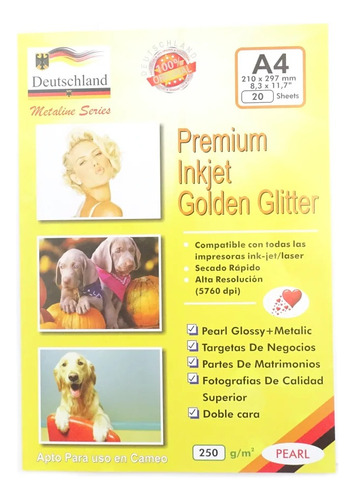 Papel Fotográfico A4 Glossy 250grs Glitter 20 Unidades