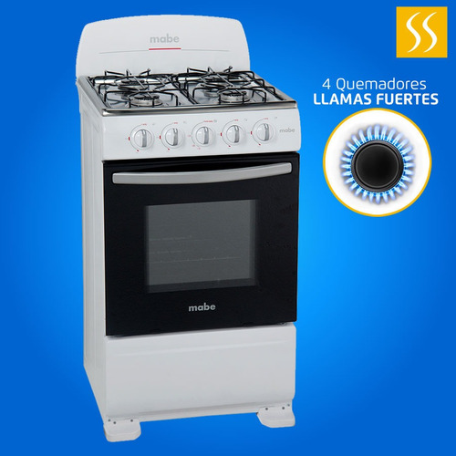 Mabe Cocina 4 Quemadores Gas 51cm Tablero Inoxidable Blanca