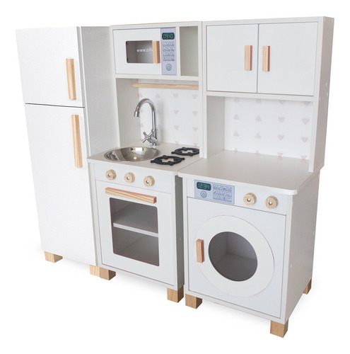 Kit Mini Cozinha Infantil Com Geladeira E Máquina De Lavar Cor Branco