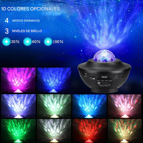 Proyector Luz Galaxia Estrellas Led Parlante Velador Lampara Negro Multicolor