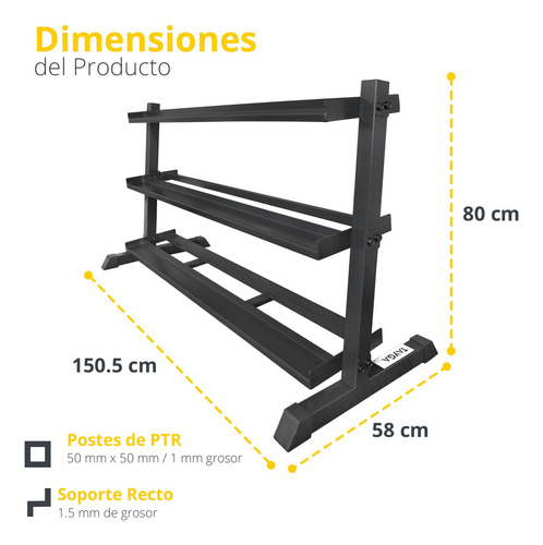 Rack Para 15 Pares De Mancuernas 3 Niveles Tayga Gym Color Negro