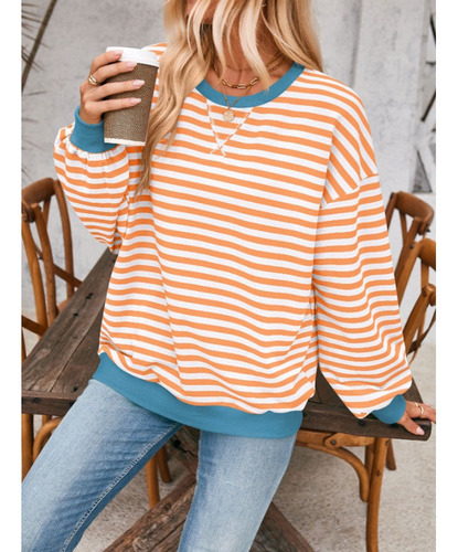 Sudadera Mujer Rayas Cuello Redondo Suelta Otoño Invierno