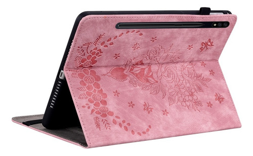 Funda De Cuero Con Rosa Y Mariposa Para Samsung Tab S9 Plus