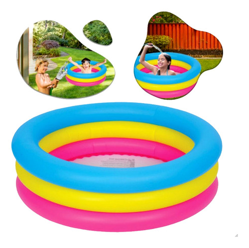 Pileta Inflable Redonda 76 X 25, Infantil Sun Club - 13571 Color Celeste Amarillo Y Rosa