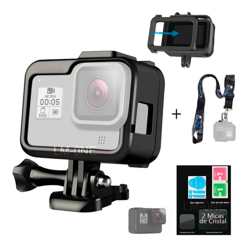 Imagen 1 de 5 de Protector Frame P/ Gopro Hero 8 Black+ Micas Vidrio 9h, Case