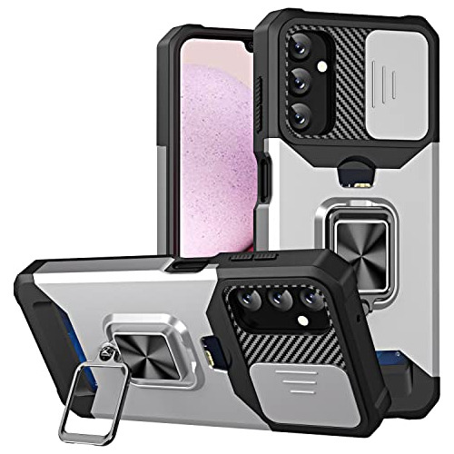 Funda C/ Kickstand Para Galaxy A14 5g Plateado Uso Rudo-02