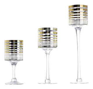 Juego De 3 Copas Portavelas De Rayas Doradas
