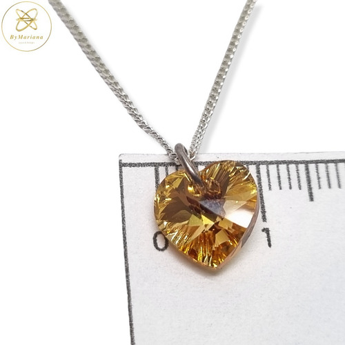 Imagen 5 de 6 de Cadena Plata Con Dije Corazon Cristal Swa Ambar 10 X 10mm