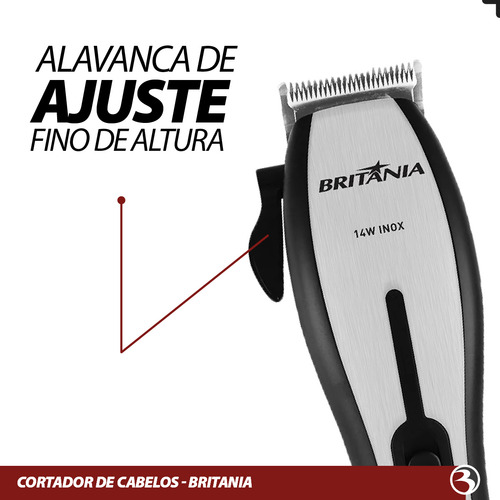 Cortador De Cabelo 127v Kit 9 Acessórios 14w Inox Cor Prata