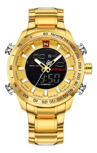 Relógio Naviforce 9093 Digital Esportivo Dourado Original Prova D'água 30m Cor Do Fundo Preto
