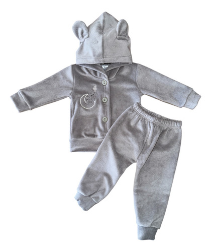 Conjunto Plush Camperita Y Pantalón Bebe Niños Invierno Gris 3 (6-9 Meses)